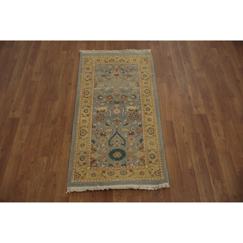Hand Knotted Oriental 100% Wool Carpet Traditional Floral Navy Blue & Blues Ziegler Area Rug - 3' 10'' X 2' 0''