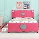 preview thumbnail 2 of 15, Full Size Upholstered Platform Bed with Trundle and Heart Shaped Decoration in Dark Pink