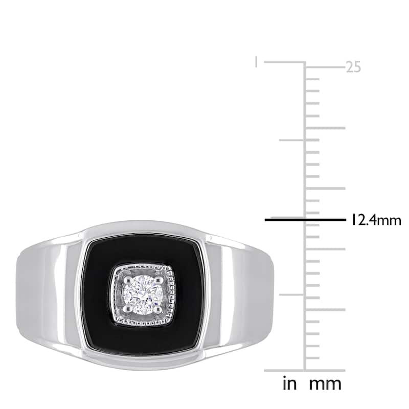 Miadora 2 1/3 CT TGW Square Black Onyx and 1/6 CT TW Diamond Mens Ring in Sterling Silver
