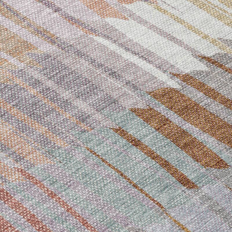 Machine Washable Indoor/ Outdoor Casual Stripe Chantille Rug