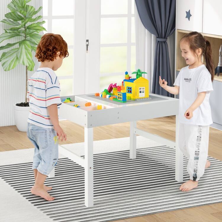 3 in 1 Wooden Kids Table with Storage and Double-Sided Tabletop-White - 31.5” x 23.5” x 23” -  White+Gray