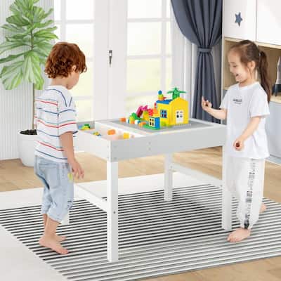 3 in 1 Wooden Kids Table with Storage and Double-Sided Tabletop-White - 31.5” x 23.5” x 23”