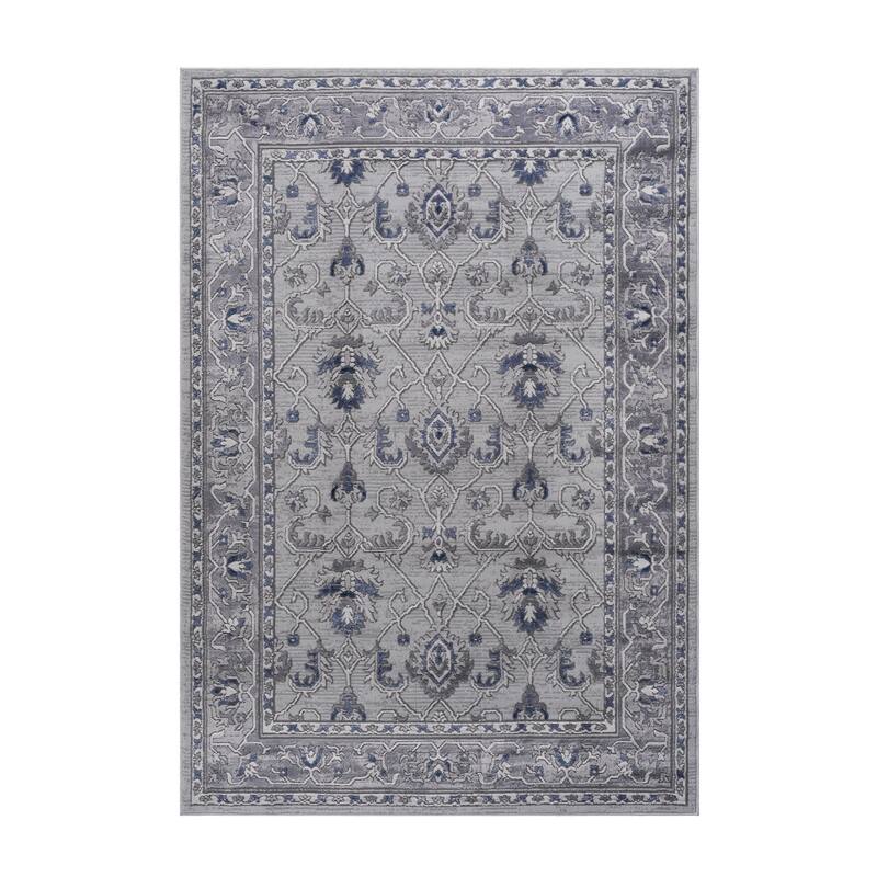 LOOM & LUXE Collection Grey/Blue/Oriental Non-Shedding Area Rug - 93" D x 79" W x 0.35" H