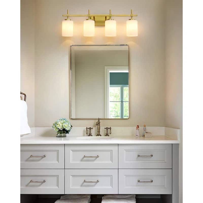 Jasper Gold Traditional Frosted Glass 4-Light Bathroom Vanity Light