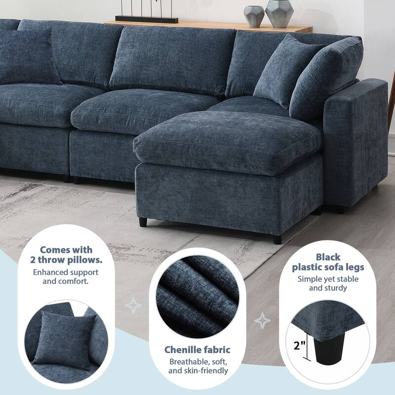 6-Piece Modular Cloud Chenille Sofa Bed with Ottoman by Harper&Bright Designs.