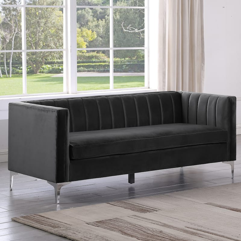 Morden Fort Modern 2 Pieces of Loveseat and Sofa Couch Set with Dutch Velvet Grey, Iron Legs