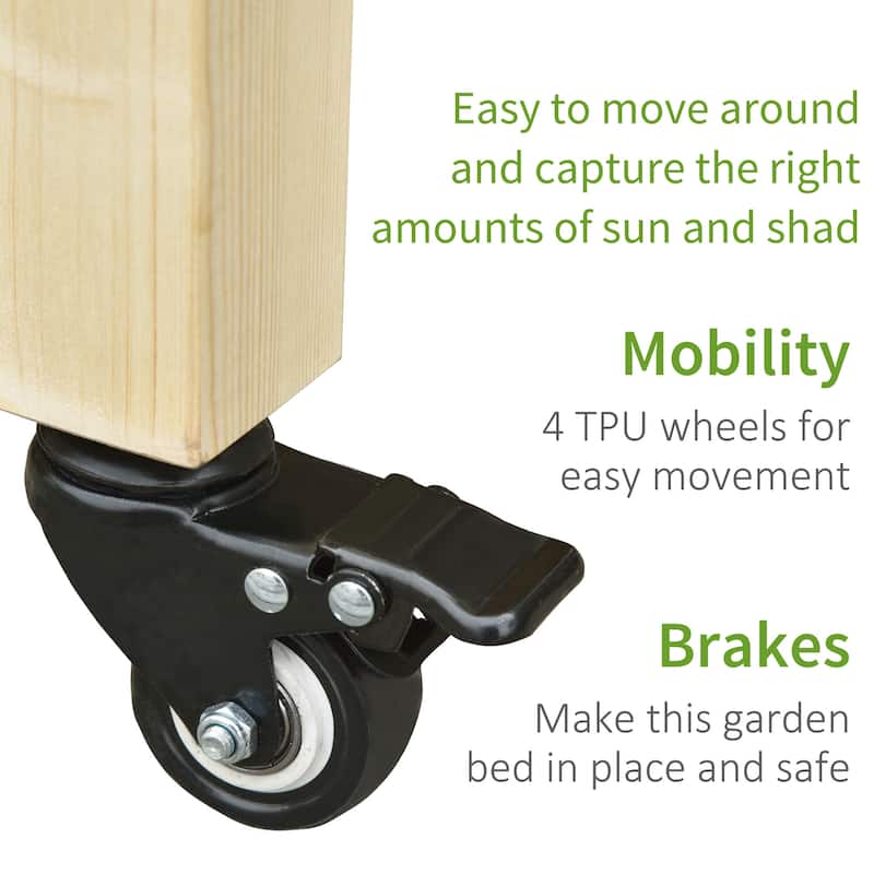 Outsunny Raised Garden Bed Mobile Elevated Wood Planter Box w/ Lockable Wheels, Storage Shelf for Herbs and Vegetables