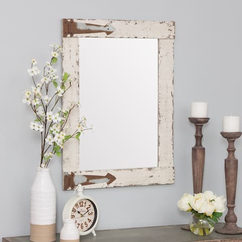 Serenad Farmhouse Distressed White Wall Mirror