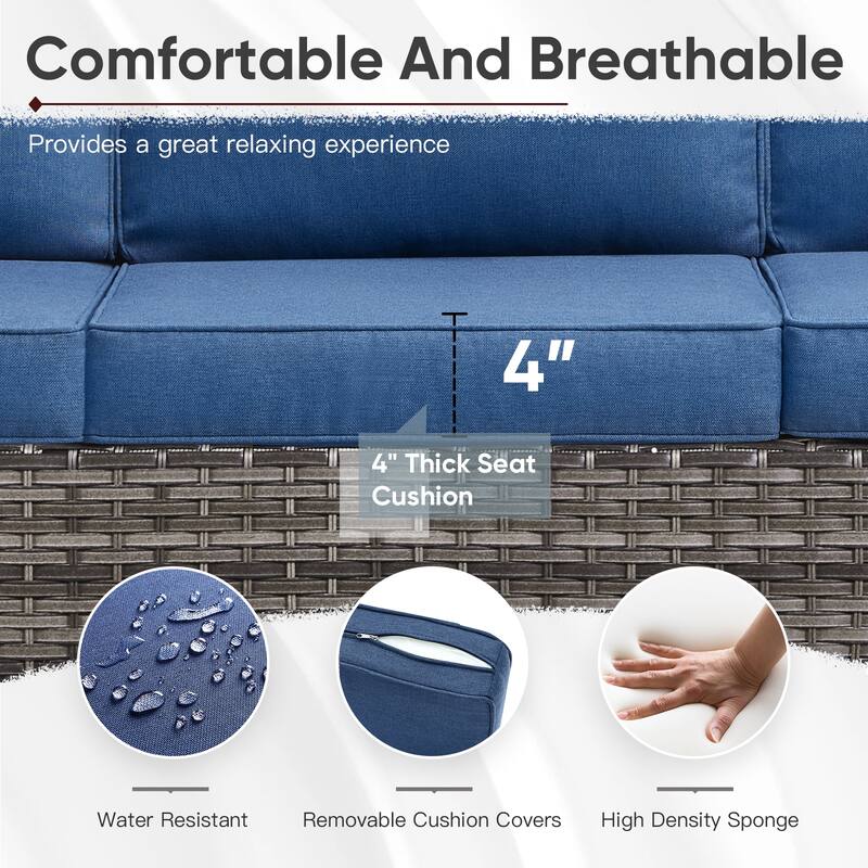 3 Pieces Outdoor Wicker Sofa with Ottomans