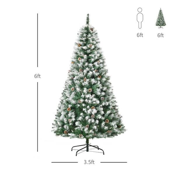 HOMCOM 6 ft. Flocked Christmas Tree with Pine Cones, Pre-Decorated Christmas Tree with Stand, Fir Christmas Tree