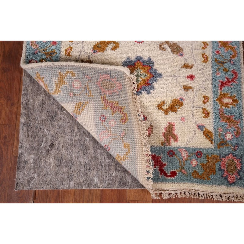 Ivory & Blue Floral Oushak Oriental Foyer Rug Hand-Knotted Wool Carpet - 2'6"x 5'9"