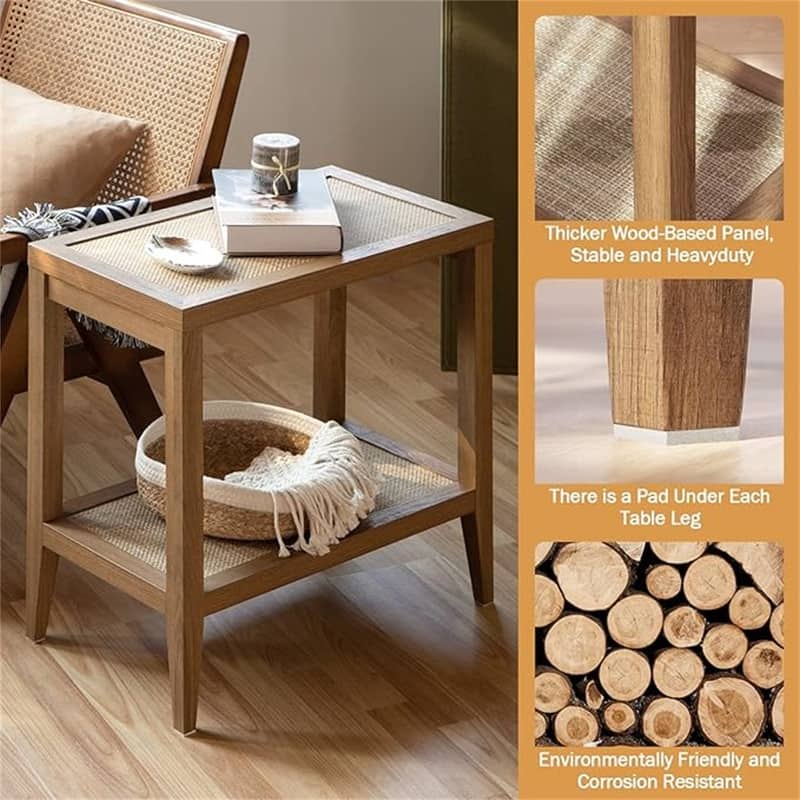 Rattan Nightstand Bedside Table