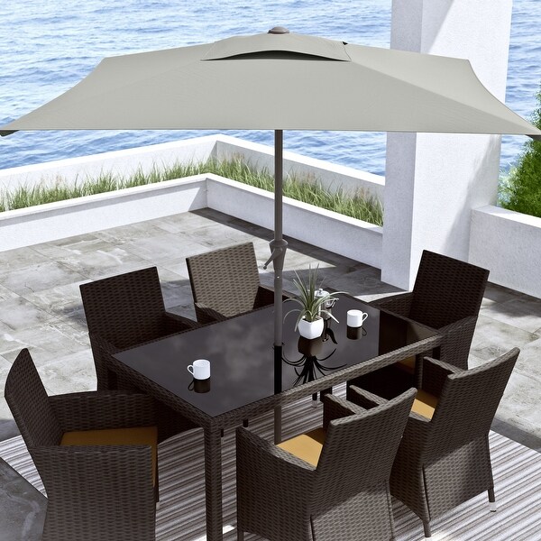 grey patio umbrella with base