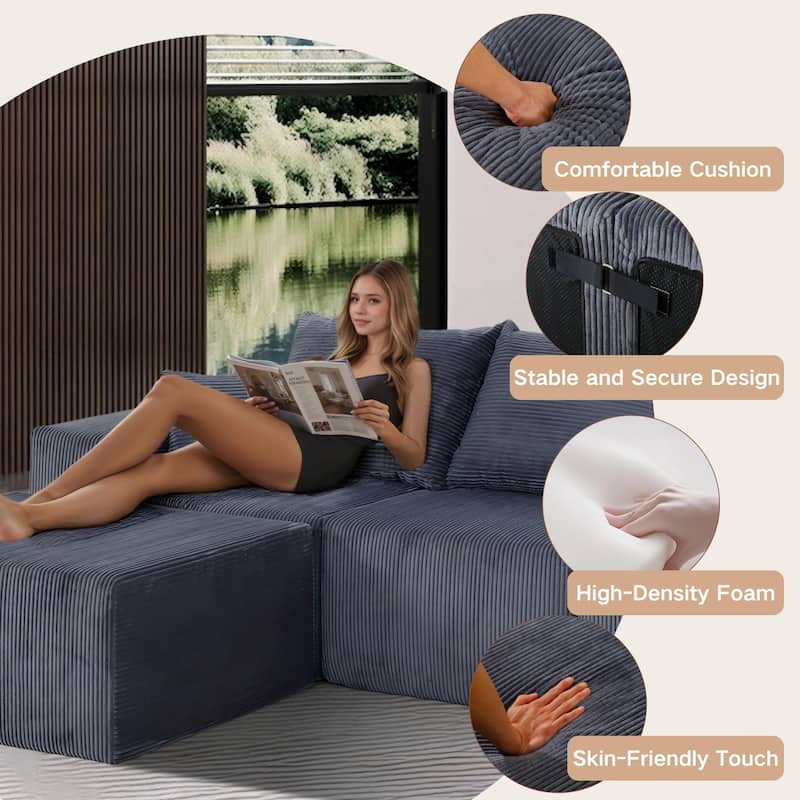 Corduroy U-shaped Sectional Sofa Flexible Layout Modular Couch