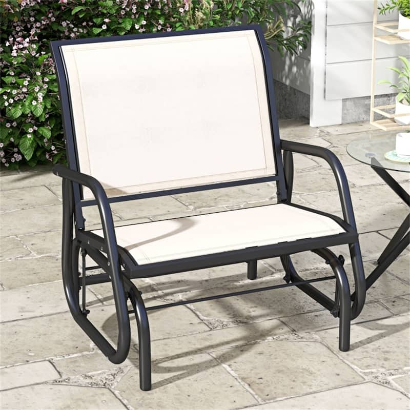 Comfortable Outdoor Glider Chair with Steel Frame and Weather-Resistant Mesh Curved Armrests - 29.5" W x 26" D x 33.5" H