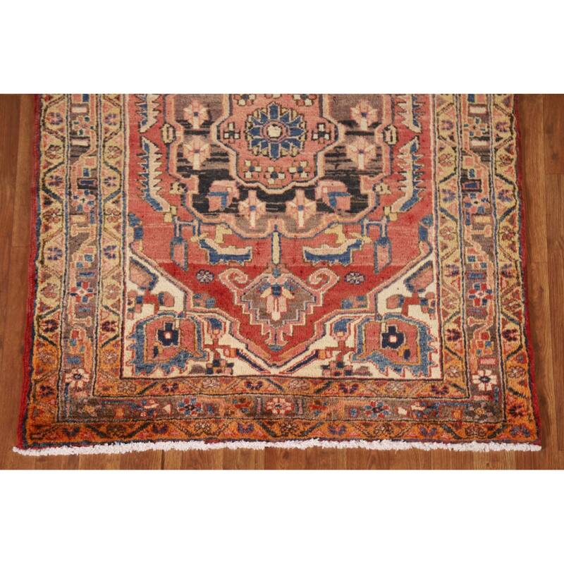 Vegetable Dye Heriz Persian Vintage Runner Rug Hand-knotted Carpet - 3'6"x 10'10"