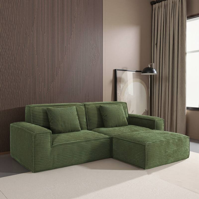 Anmytek Extra Large Plush Modern Striped Fabric Vacuum-Compressed Sofa - Full Sponge High Rebound Green