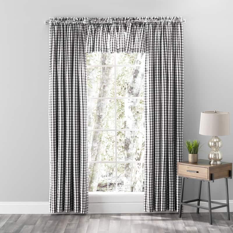 Checkmate Cotton Rod Pocket Tailored Curtain Pair w/Tiebacks or Tailored Valance