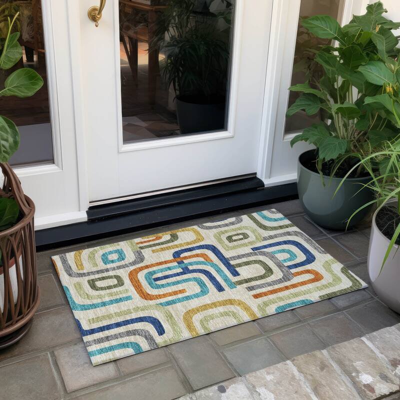 Machine Washable Indoor/ Outdoor Modern Penner Chantille Rug - Beige - 1'8" x 2'6"