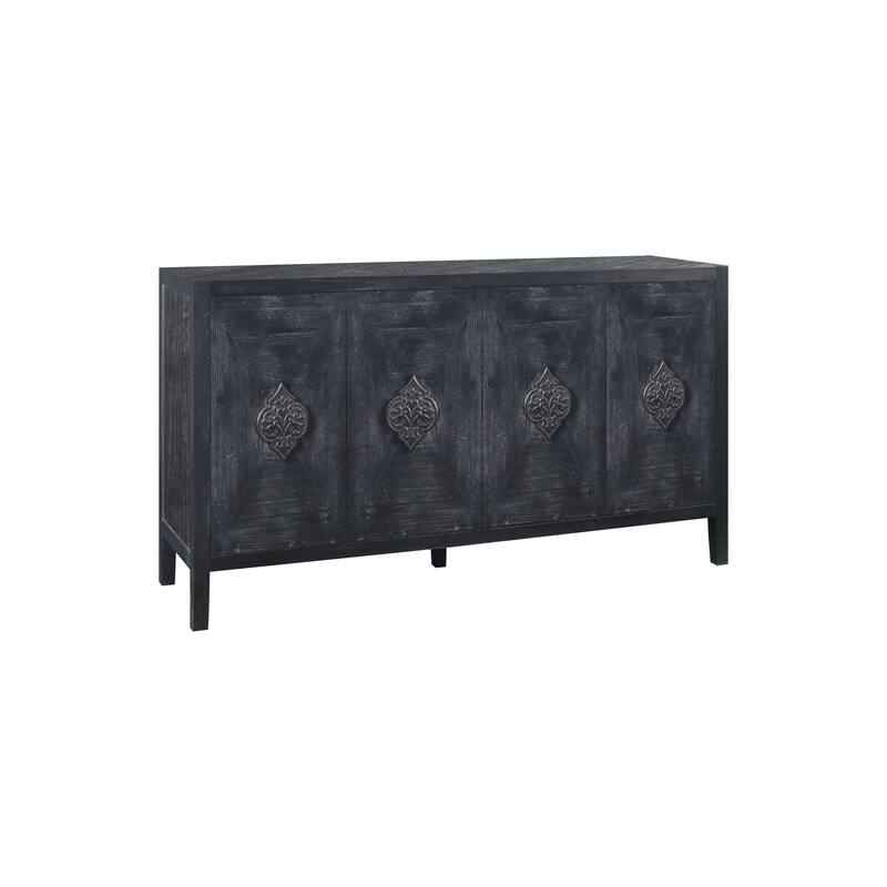 Antique Carved Flower Door Handle - Elegant Four-Door Cabinet for Living Room, Kitchen, and Hallway Decor