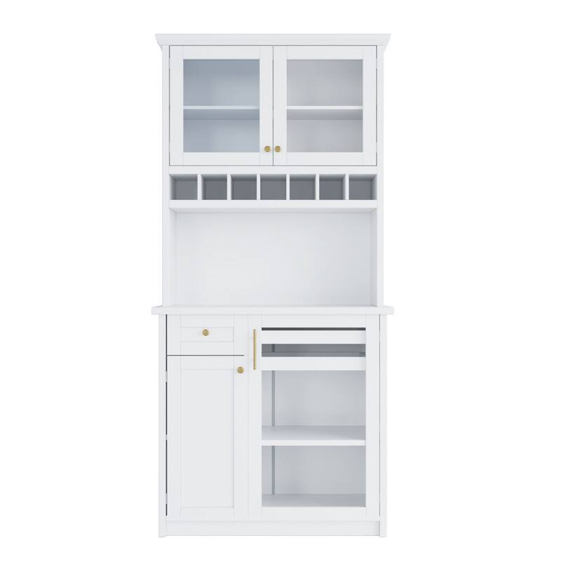 Farmhouse 74.8" Tall Kitchen Pantry with Hutch, Freestanding Kitchen Storage Solution for Modern Homes