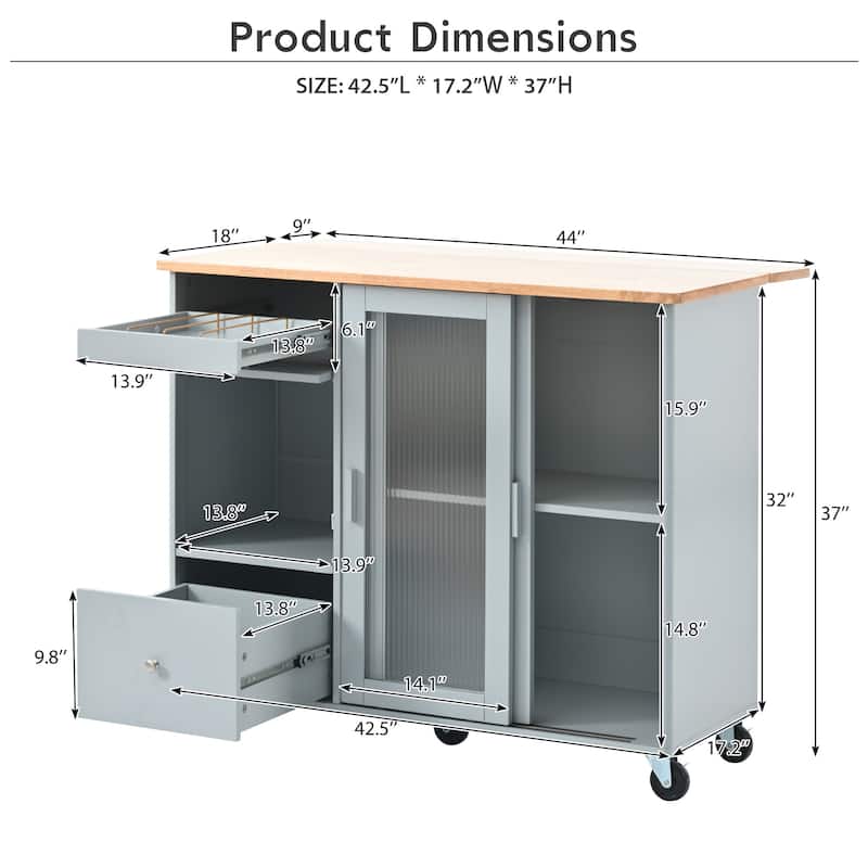 Kitchen Island with Drop Leaf & LED Light