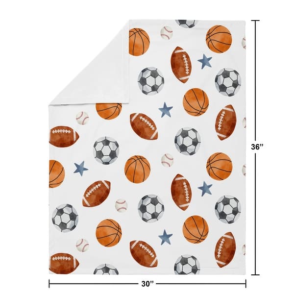 Sweet Jojo Designs Sports Theme Boy Baby Receiving Security Swaddle Blanket Watercolor Soccer Balls Football Baseball Basketball