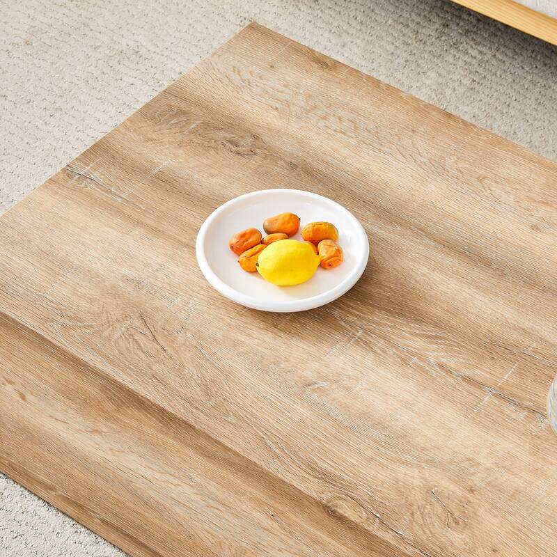 Modern Rectangular Coffee Table with Solid Base, Wooden Center Table with Imitation Marble Texture for Living Room