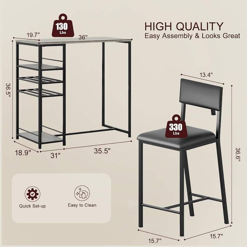 Dining Table Set for 2, with 4-Tier Shelves
