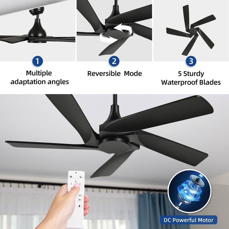 52" Ceiling Fan with 5 Solid Wood Blades and Remote Control No Light