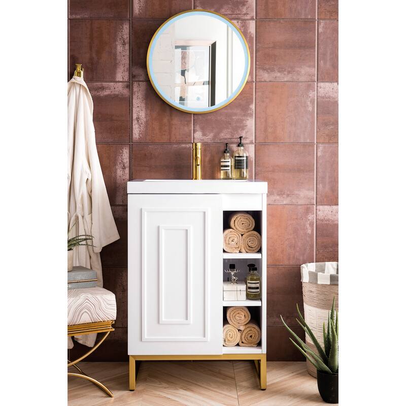 James Martin Vanities Alicante 24" Single Vanity Cabinet, Glossy White w/ White Glossy Composite Stone Top