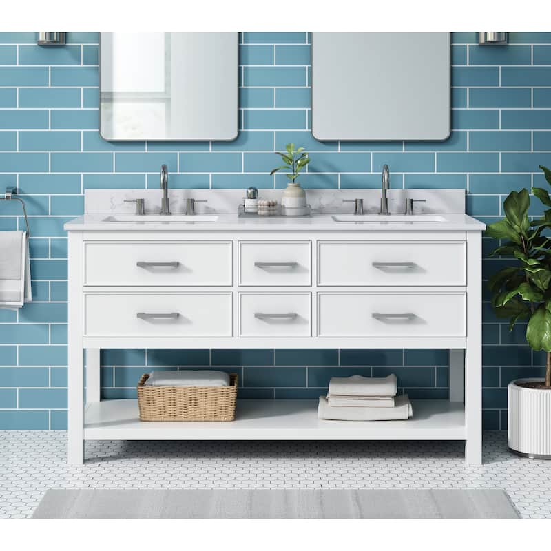 Avanity Brooks 61 in. Double Vanity in White finish and Cala White Engineered Top