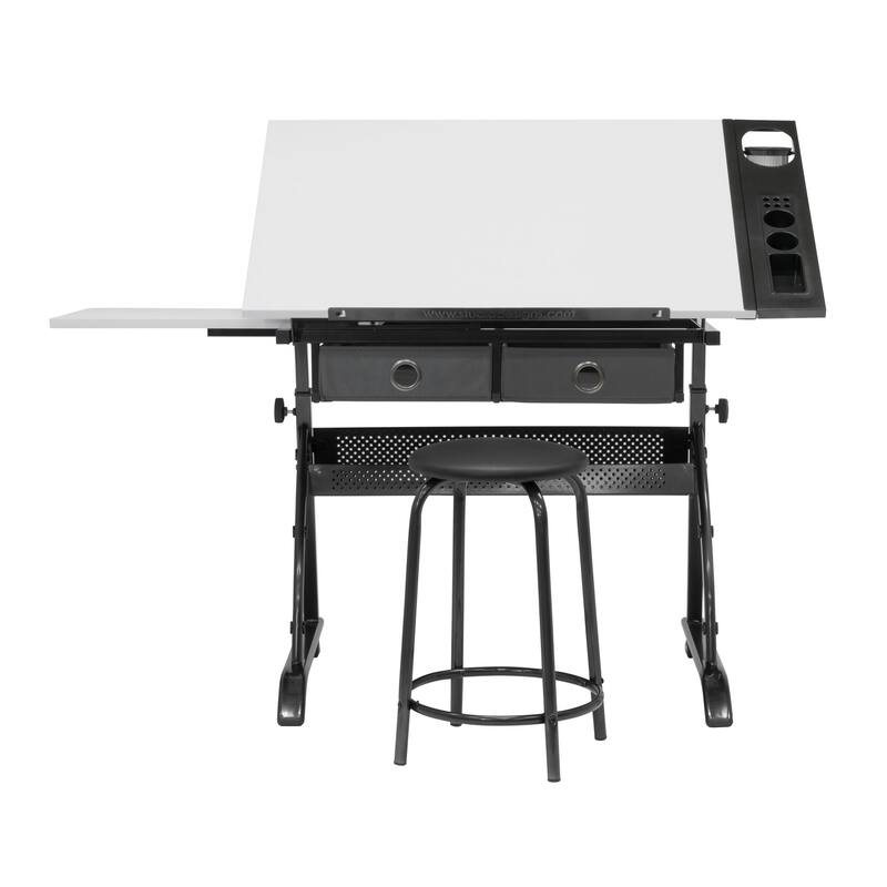 Core Craft Center, 2 piece Drawing, Drafting and Craft Table with Stool, Gunmetal-Gray/White