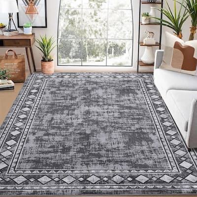 Garvee Machine Washable Rug Modern Bordered Area Rugs