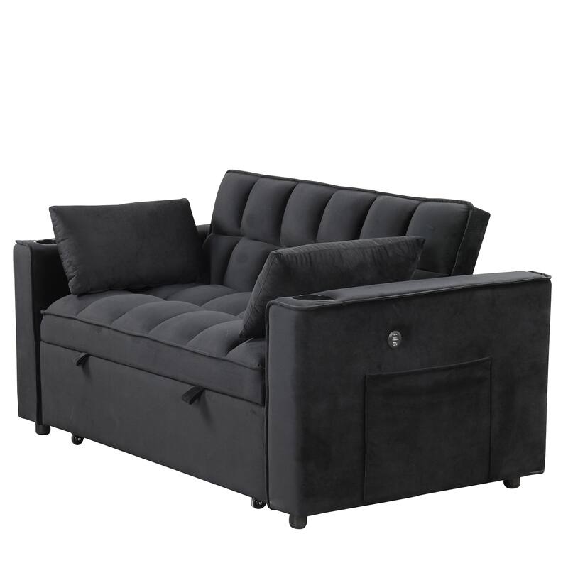 Modern Velvet Sofa Bed with USB Charging - Ideal for Guest Rooms