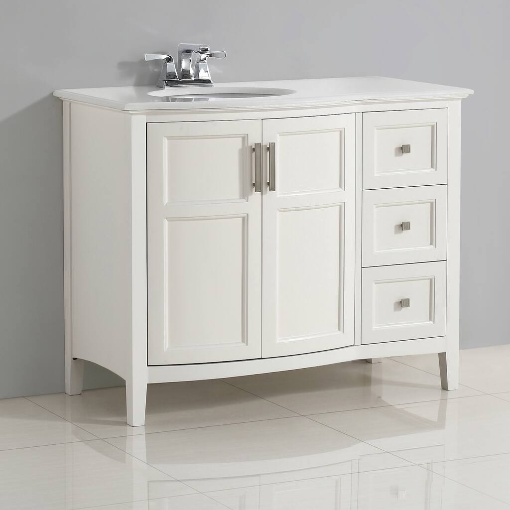 WYNDENHALL Salem 42 inch Contemporary Bath Vanity with Bombay White Engineered Quartz Marble Extra Thick Top