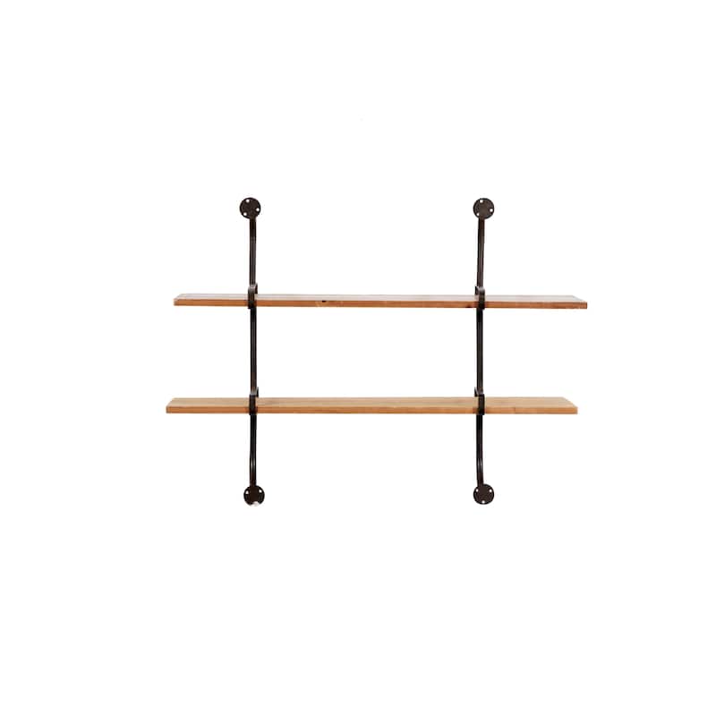 3 Level Wood Wall Shelf with Black Metal Brackets - Brown or Gray