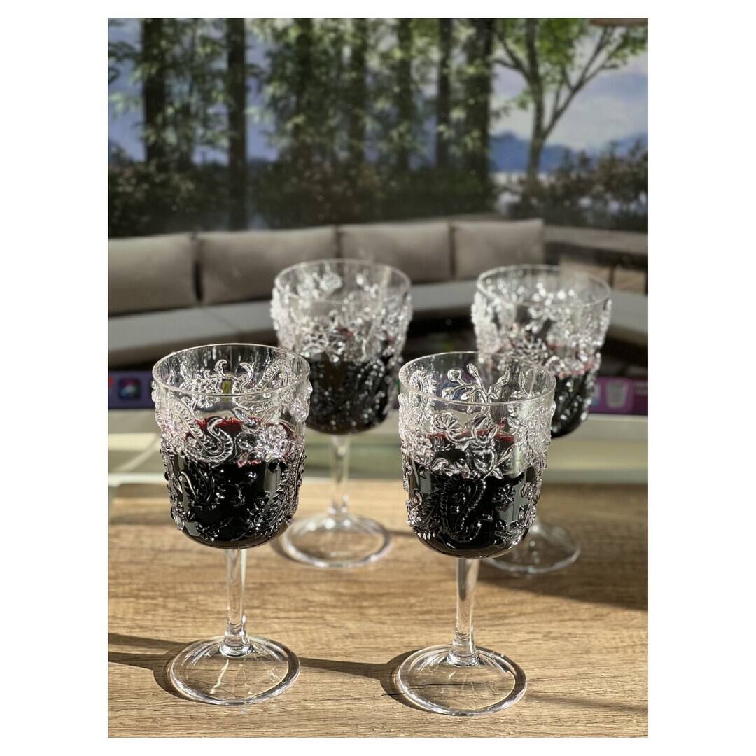 LeadingWare Paisley Plastic Wine Glasses Set of 4 (13oz), Acrylic Wine