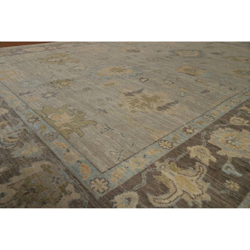 Vegetable Dye Oushak Turkish Area Rug Hand-Knotted Grey Wool Carpet - 8'10" x 11'10"