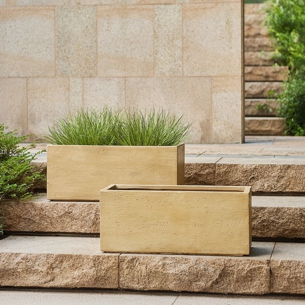 slide 2 of 9, Christopher Knight Home - Quinlan MGO Patio Rectangle Planter Box(Set of 2) Travertine Beige
