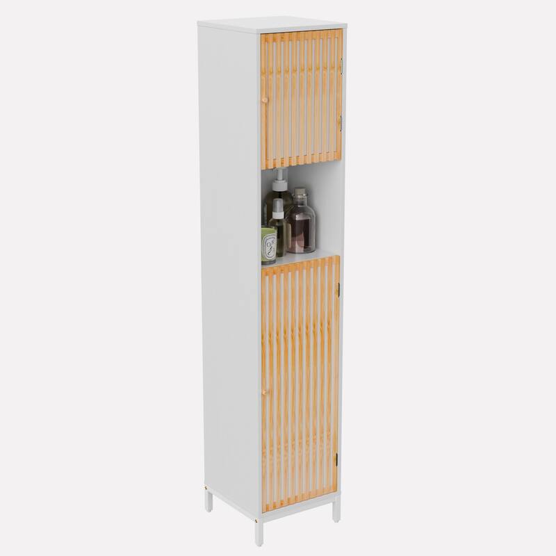 Anmytek Tall Bathroom Storage Cabinet with Bamboo Slatted Doors