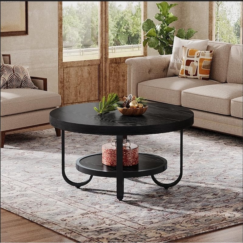 Round Coffee Table for Living Room, 2-Tier Center Table