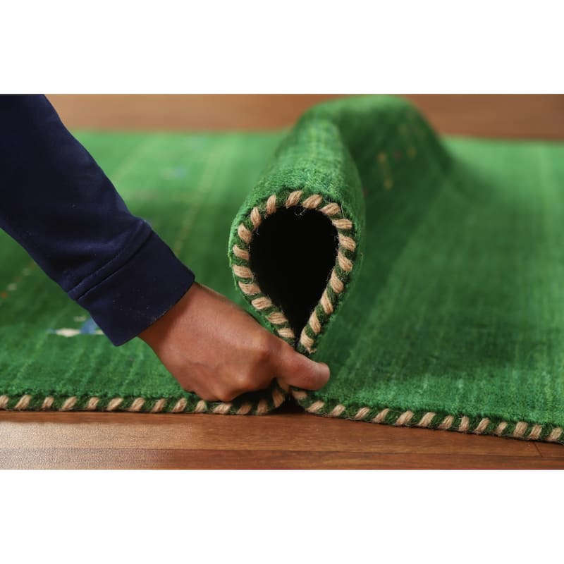 Hand Knotted Oriental 100% Wool Carpet Tribal Tribal Green Gabbeh Area Rug - 7' 8'' X 5' 0''