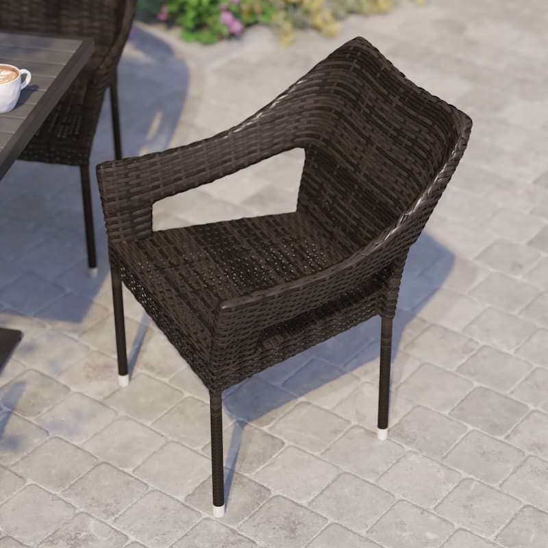 All Weather Commercial Grade PE Rattan Stacking Patio Chairs - 2 Pack