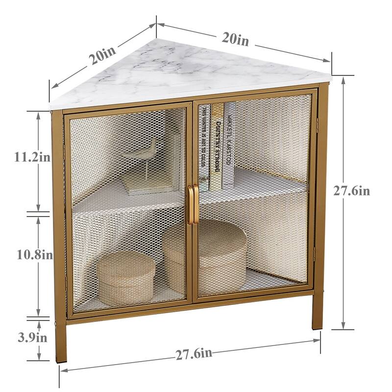 Javlergo Corner Table Modern Triangle 3-tier Storage Shelf with 2 Doors for Living Room Bedroom Office