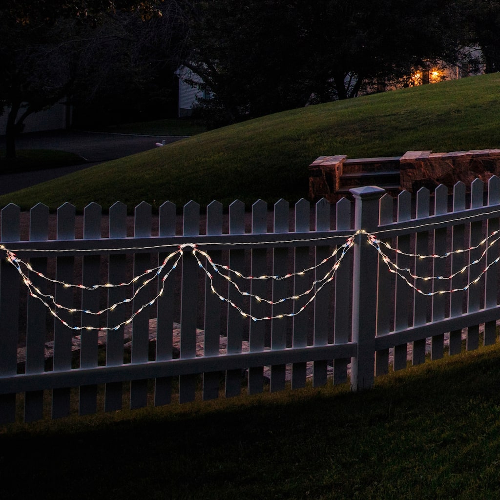 Mini Swag Christmas Light Set Red, White and Blue 6' White Wire 100Ct