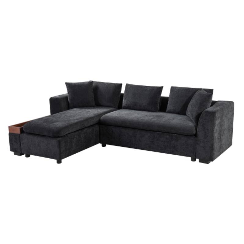 L-Shaped Sofa Couch with Built-in Wooden Storage Compartment by Harper&Bright Designs