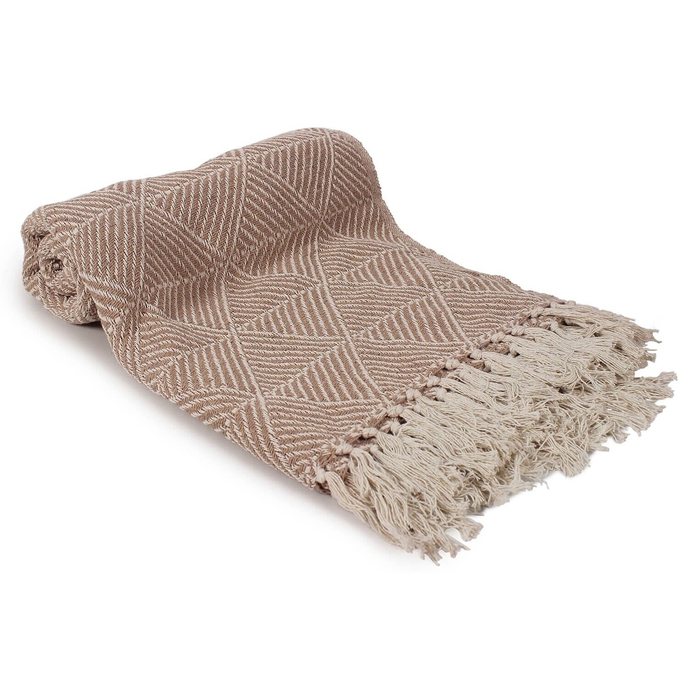 63 x50 Beige Ivory Hand Woven Cotton Reversible Farmhouse Boho Throw Blanket Beige Ivory 63 x 50