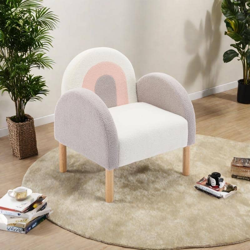 Polyester Blend Toddler Accent Chair with Solid Wooden Frame, Rainbow Design, and Tufted Backrest