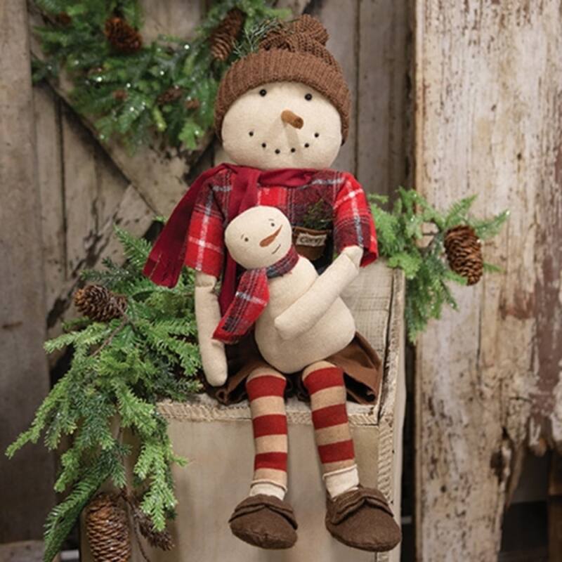 Stuffed Corey Snowman Doll with Snowbaby Christmas Figurine - 7" x 2.50" x 23"
